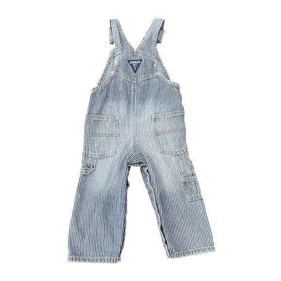 OshKosh Bgosh 18M Baby Overalls Blue & White Striped Cotton Carpenter Conductor - Picture 2 of 7